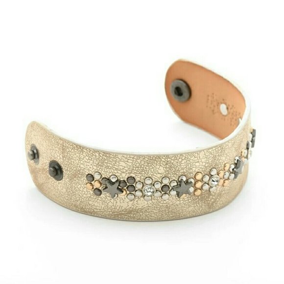 Star Cuff Bracelet Leather Champagne Artisan - Picture 6 of 6